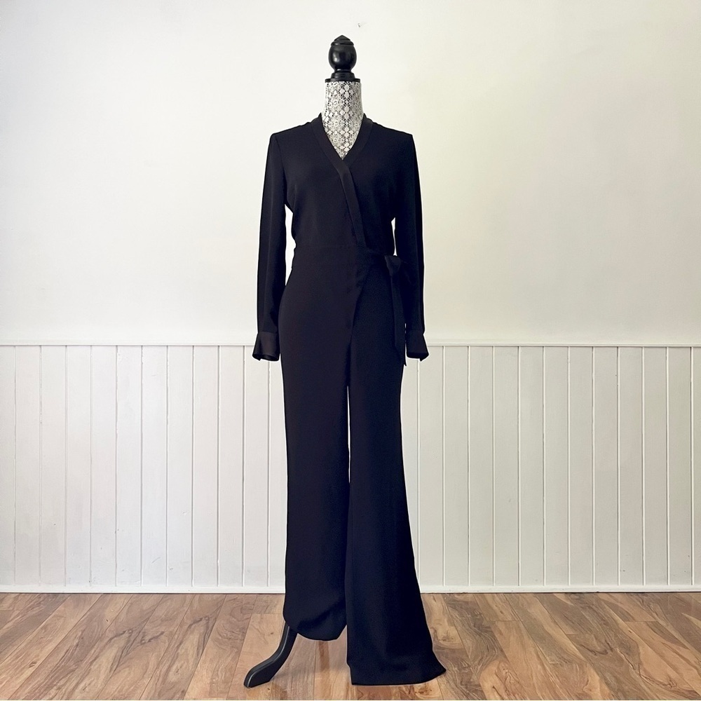 Diane von Furstenberg Margot Satin Trim Wrap Belted Jumpsuit Size 4
